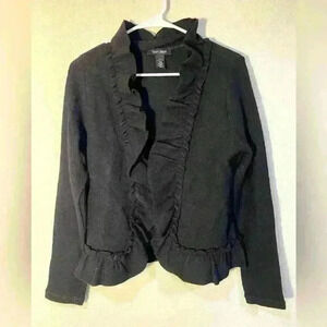White House Black Market Black Ruffle Wool Cardigan - Size Small